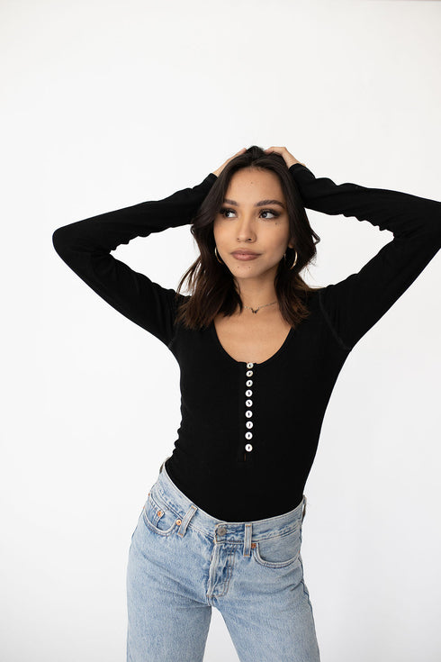 Love Lines Ribbed Top// Black